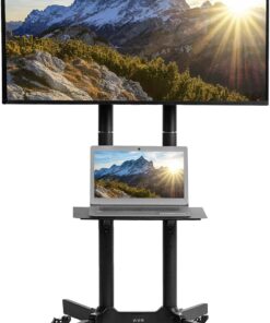 VIVO Mobile TV Cart for 32 to 83 inch Screens up to 110 lbs, LCD LED OLED 4K Smart Flat and Curved Panels, Rolling Stand with Laptop DVD Shelf, Locking Wheels, Max VESA 600x400, Black, STAND-TV03E