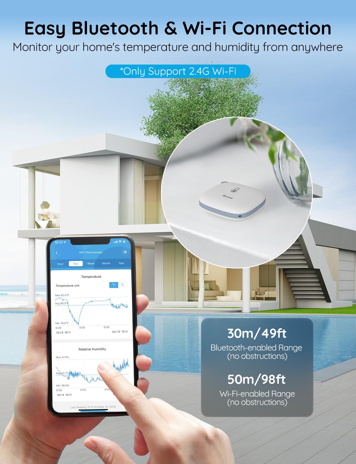 Govee WiFi Thermometer Hygrometer H5179 with App Notification Alert 2 Pack | Humidity temperature sensor, portable. Wireless remote monitor greenhouse, incubator, wine cellar with 2-yr data Govee WiFi Thermometer Hygrometer H5179 with App Notification Alert 2 Pack | Humidity temperature sensor, portable. Wireless remote monitor greenhouse, incubator, wine cellar with 2-yr data - Image 2
