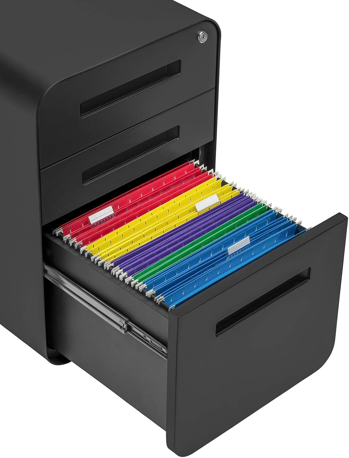 Laura Davidson Furniture Stockpile 3 Drawer File Cabinet with Lock - Under Office Desk Metal Filing Cabinet, Legal/Letter File Folders, Wheels and Stationary Feet, Pre-Assembled, Black Laura Davidson Furniture Stockpile 3 Drawer File Cabinet with Lock - Under Office Desk Metal Filing Cabinet, Legal/Letter File Folders, Wheels and Stationary Feet, Pre-Assembled, Black - Image 6