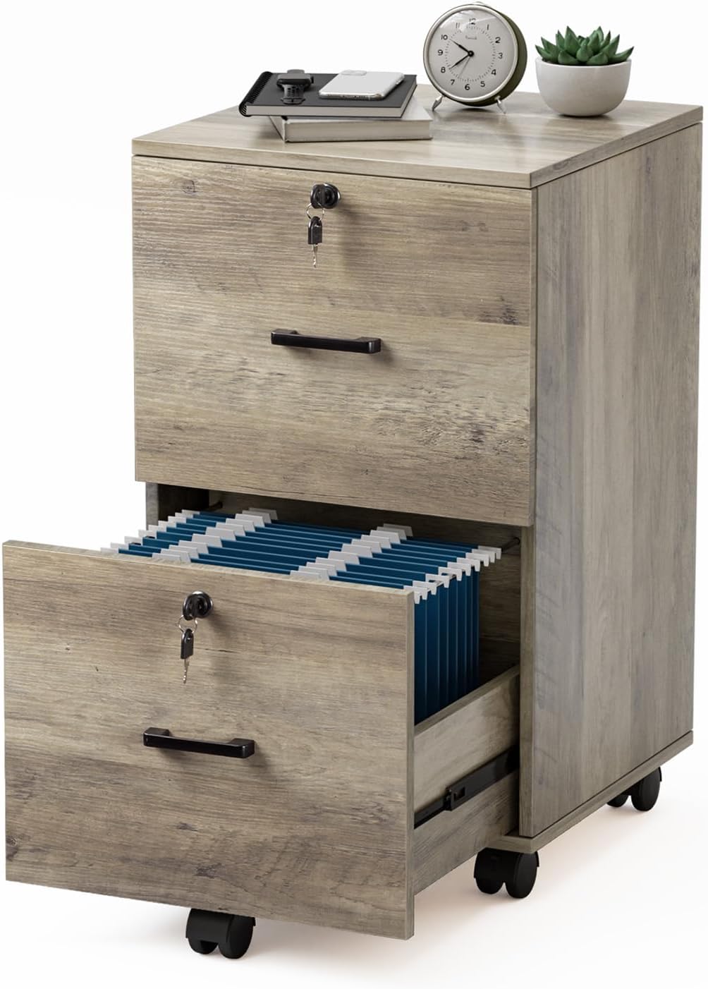 VINGLI 2 Drawer File Cabinet with Lock, Wood Rustic Gray Filing Cabinet for Letter Size File Folders with Tabs, Under Desk Rolling File Cabinets for Home Office, Mobile File Organization Printer Stand VINGLI 2 Drawer File Cabinet with Lock, Wood Rustic Gray Filing Cabinet for Letter Size File Folders with Tabs, Under Desk Rolling File Cabinets for Home Office, Mobile File Organization Printer Stand