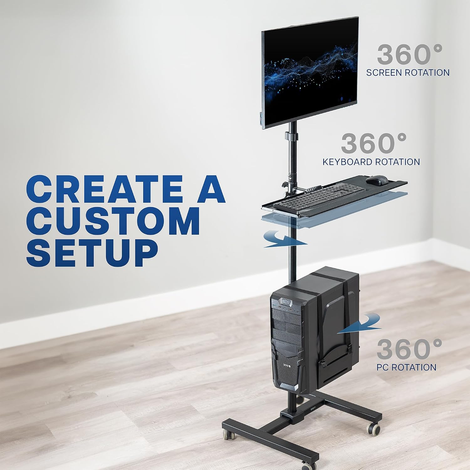 VIVO Black Mobile Computer Cart with Monitor Mount, CART-PC02T | Fits up to 32 inch Screens, Rolling PC Desk Workstation, Full Keyboard Tray, Adjustable CPU Holder VIVO Black Mobile Computer Cart with Monitor Mount, CART-PC02T | Fits up to 32 inch Screens, Rolling PC Desk Workstation, Full Keyboard Tray, Adjustable CPU Holder - Image 5