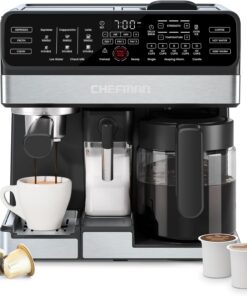 Chefman Coffee Maker Espresso Machine Combo, 8-in-1 Coffee Station with Automatic Milk Frother for Lattes, Cappuccinos, Macchiatos, 20-Bar Pump, 12-Cup Carafe & 3L Water Tank - Black