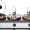 Chefman Triple Slow Cooker & Food Warmer, Three Crock Slowcooker with 2.5 Qt. Ceramic Crocks, 7.5-Quart Total Capacity, PFAS-Free, Three Temperature Settings, Dishwasher-Safe Parts – Stainless Steel