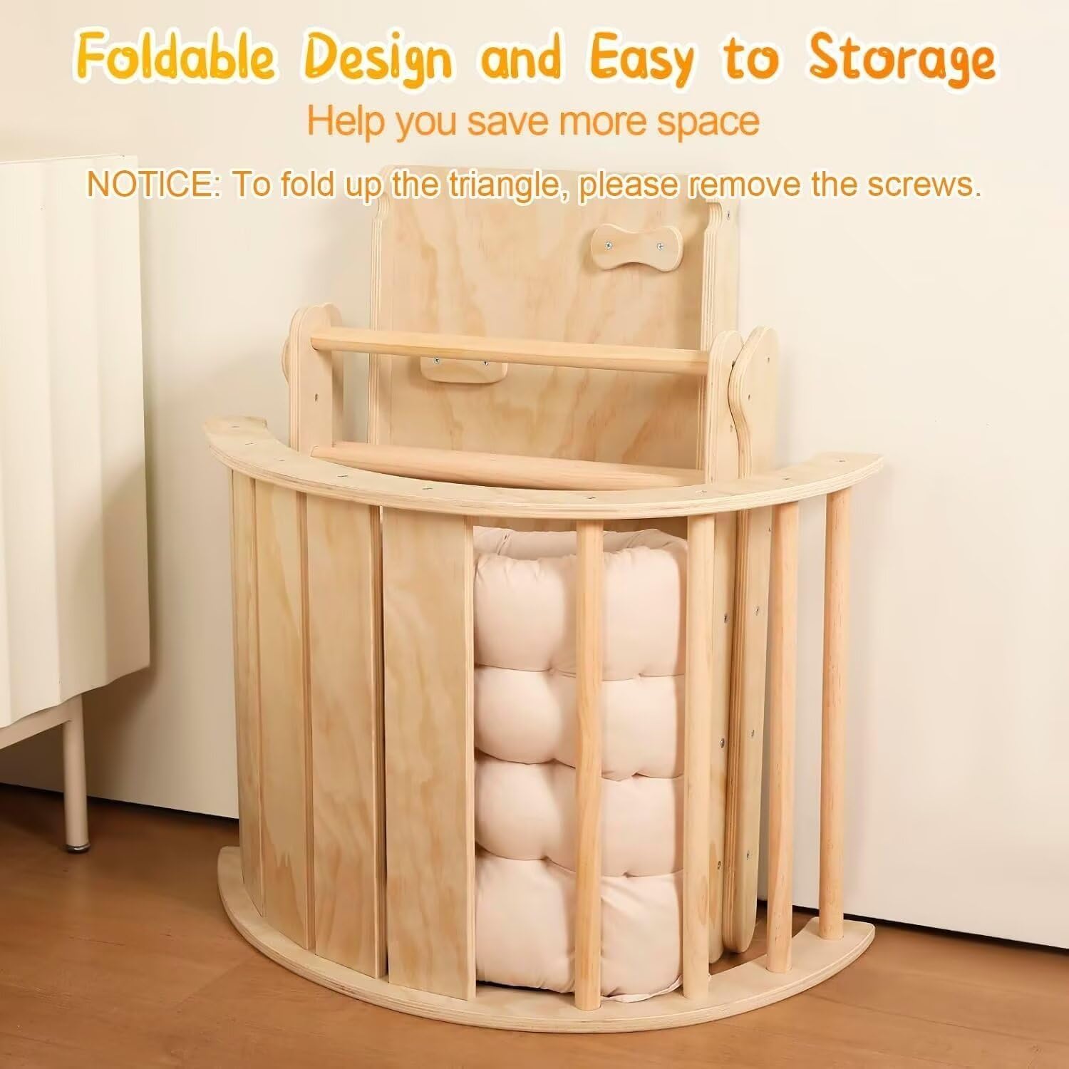 Pikler Triangle Set with Cushion, 7 in 1 Toddler Climbing Toys Indoor | Foldable Space-saving Design, Montessori-inspired Learning, Reversible Slide & Ramp, ASTM F963 Standards for Toddlers 18M-5Y Pikler Triangle Set with Cushion, 7 in 1 Toddler Climbing Toys Indoor | Foldable Space-saving Design, Montessori-inspired Learning, Reversible Slide & Ramp, ASTM F963 Standards for Toddlers 18M-5Y - Image 4
