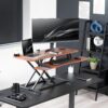 VIVO Dark Walnut 42 inch Standing Desk Converter, DESK-V042KA | Large, Height Adjustable, Stand Up Desk Riser, Wide Keyboard Tray, Dual Monitor and Laptop Workstation, Black Frame, K Series