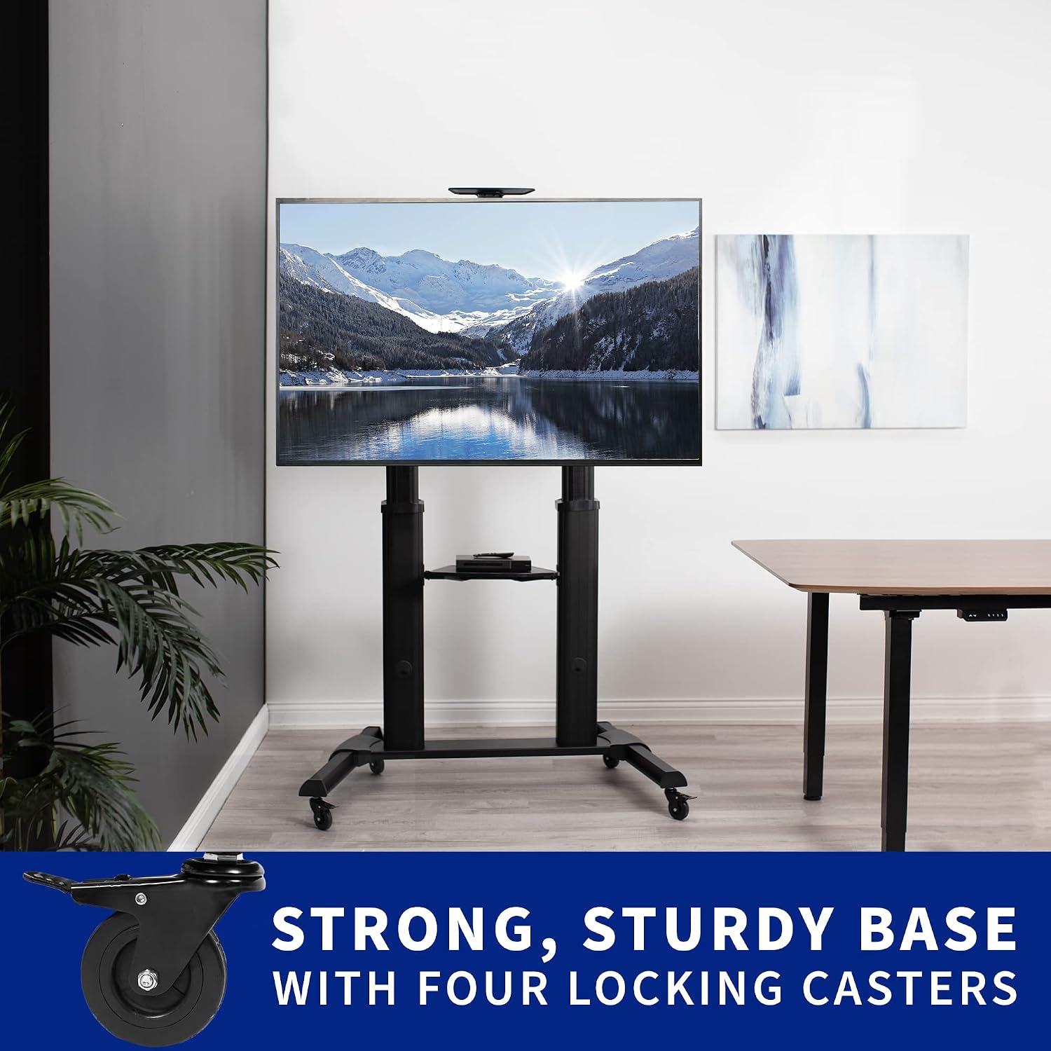 VIVO Aluminum Mobile TV Cart for 32 to 100 inch Screens up to 220 lbs, LCD LED OLED 4K Smart Flat and Curved Panels, Heavy Duty Stand, Shelf, Wheels, Max VESA 1000x600, Black, STAND-TV22B VIVO Aluminum Mobile TV Cart for 32 to 100 inch Screens up to 220 lbs, LCD LED OLED 4K Smart Flat and Curved Panels, Heavy Duty Stand, Shelf, Wheels, Max VESA 1000x600, Black, STAND-TV22B - Image 6