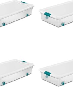 Sterilite Wheeled Latching Box w/ Lids for Home & Office, 56 Quart, 4-Pack