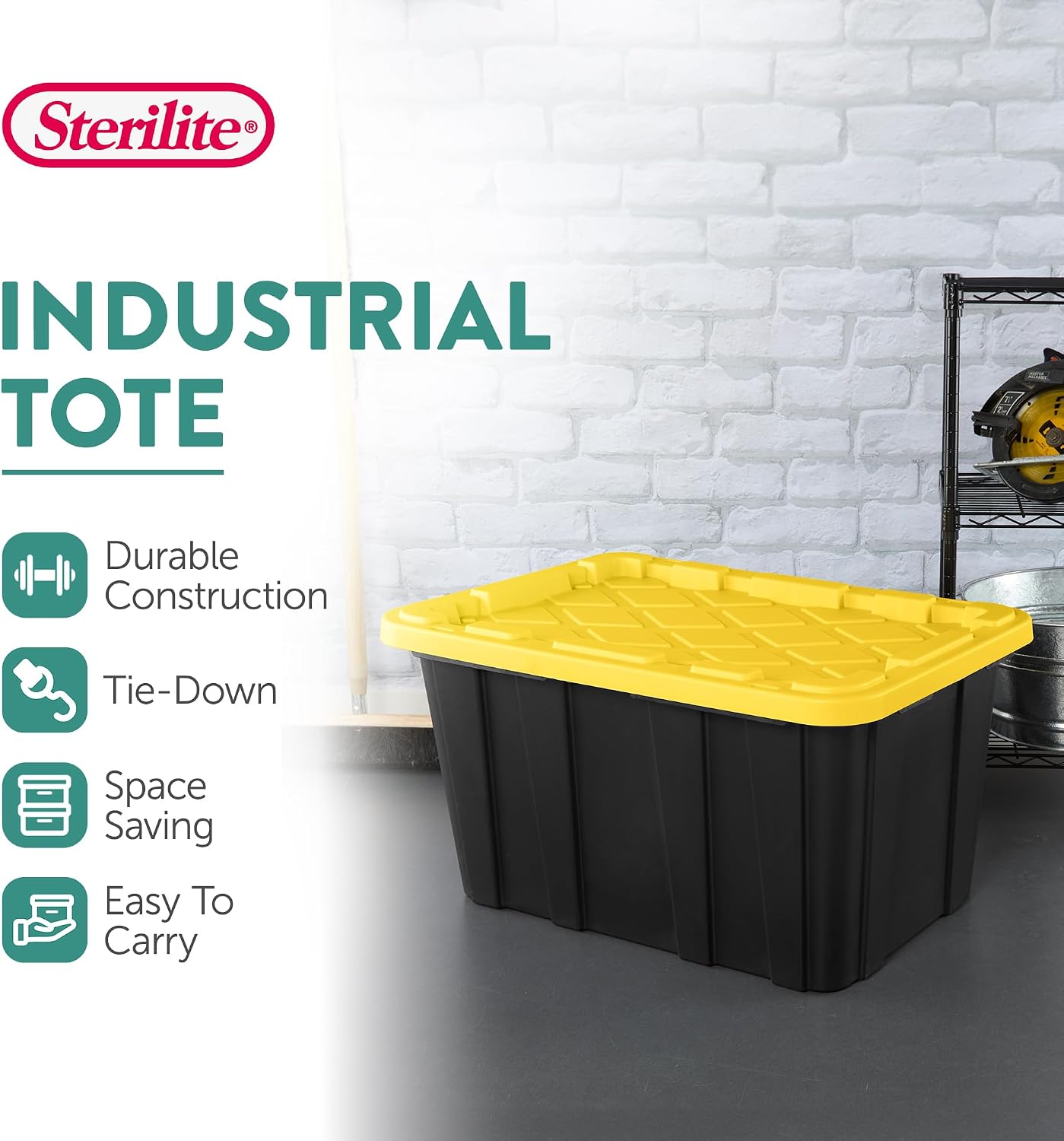 Sterilite Industrial Storage Tote with Lids for Garage, 27 Gallon, 4-Pack | Heavy-Duty and Stackable Utility Box Containers for Home, Office, and Basement Organization, Black/Yellow Sterilite Industrial Storage Tote with Lids for Garage, 27 Gallon, 4-Pack | Heavy-Duty and Stackable Utility Box Containers for Home, Office, and Basement Organization, Black/Yellow - Image 3