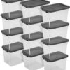 Sterilite Modular Stacker Box with Latching Lid, 30 Quart, 12-Pack | Clear Plastic Storage Bins - Stackable Organizing Container Boxes for Closet, Bathroom, and Office
