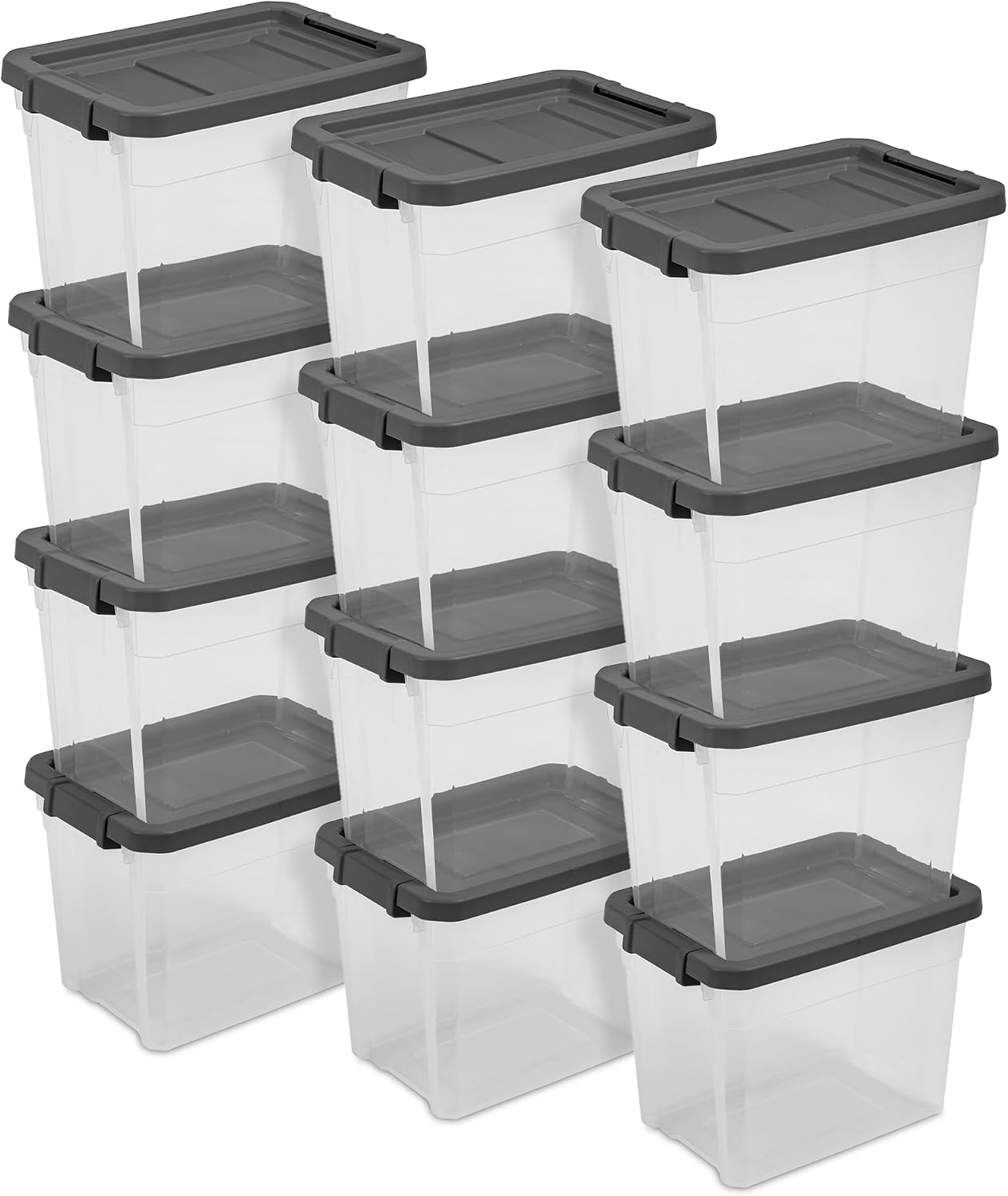 Sterilite Modular Stacker Box with Latching Lid, 30 Quart, 12-Pack | Clear Plastic Storage Bins - Stackable Organizing Container Boxes for Closet, Bathroom, and Office Sterilite Modular Stacker Box with Latching Lid, 30 Quart, 12-Pack | Clear Plastic Storage Bins - Stackable Organizing Container Boxes for Closet, Bathroom, and Office