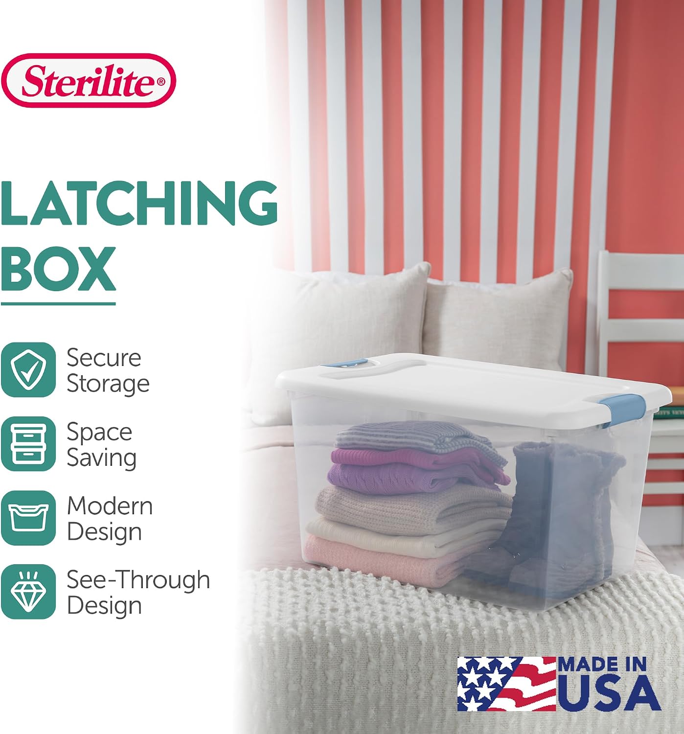 Sterilite 12 Pack Latching Box, Under Bed Storage Bins with Lids, Clear Plastic, 64 Quart - Heavy-Duty Organizing Containers for Closet, Bathroom, and Office Sterilite 12 Pack Latching Box, Under Bed Storage Bins with Lids, Clear Plastic, 64 Quart - Heavy-Duty Organizing Containers for Closet, Bathroom, and Office - Image 3