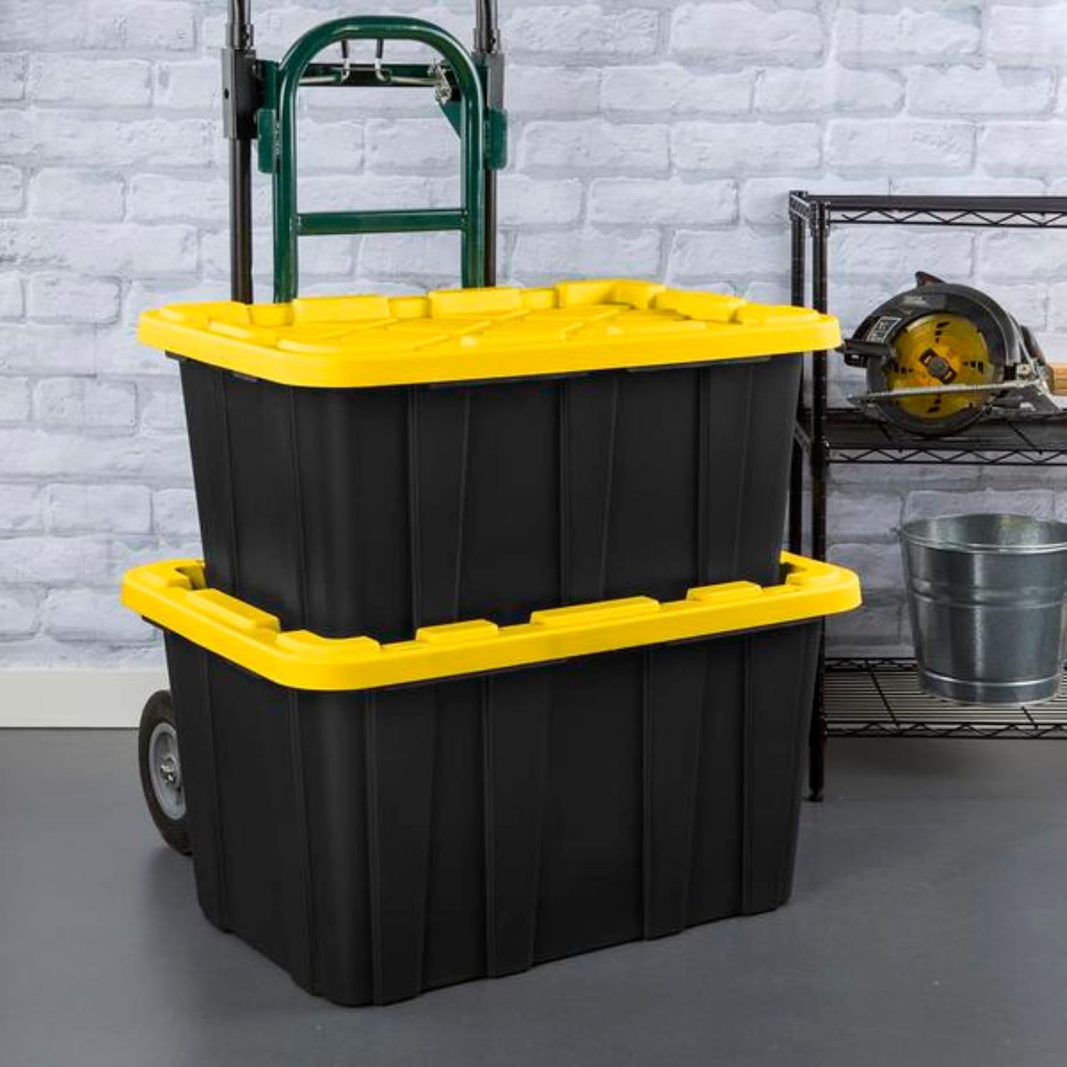 Sterilite Industrial Storage Tote with Lids for Garage, 27 Gallon, 4-Pack | Heavy-Duty and Stackable Utility Box Containers for Home, Office, and Basement Organization, Black/Yellow Sterilite Industrial Storage Tote with Lids for Garage, 27 Gallon, 4-Pack | Heavy-Duty and Stackable Utility Box Containers for Home, Office, and Basement Organization, Black/Yellow - Image 6