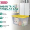 Sterilite Industrial Storage Box with Lids for Garage, 27 Gallon, 4-Pack | Heavy-Duty and Stackable Utility Box Containers for Home, Office, and Basement Organization, Yellow