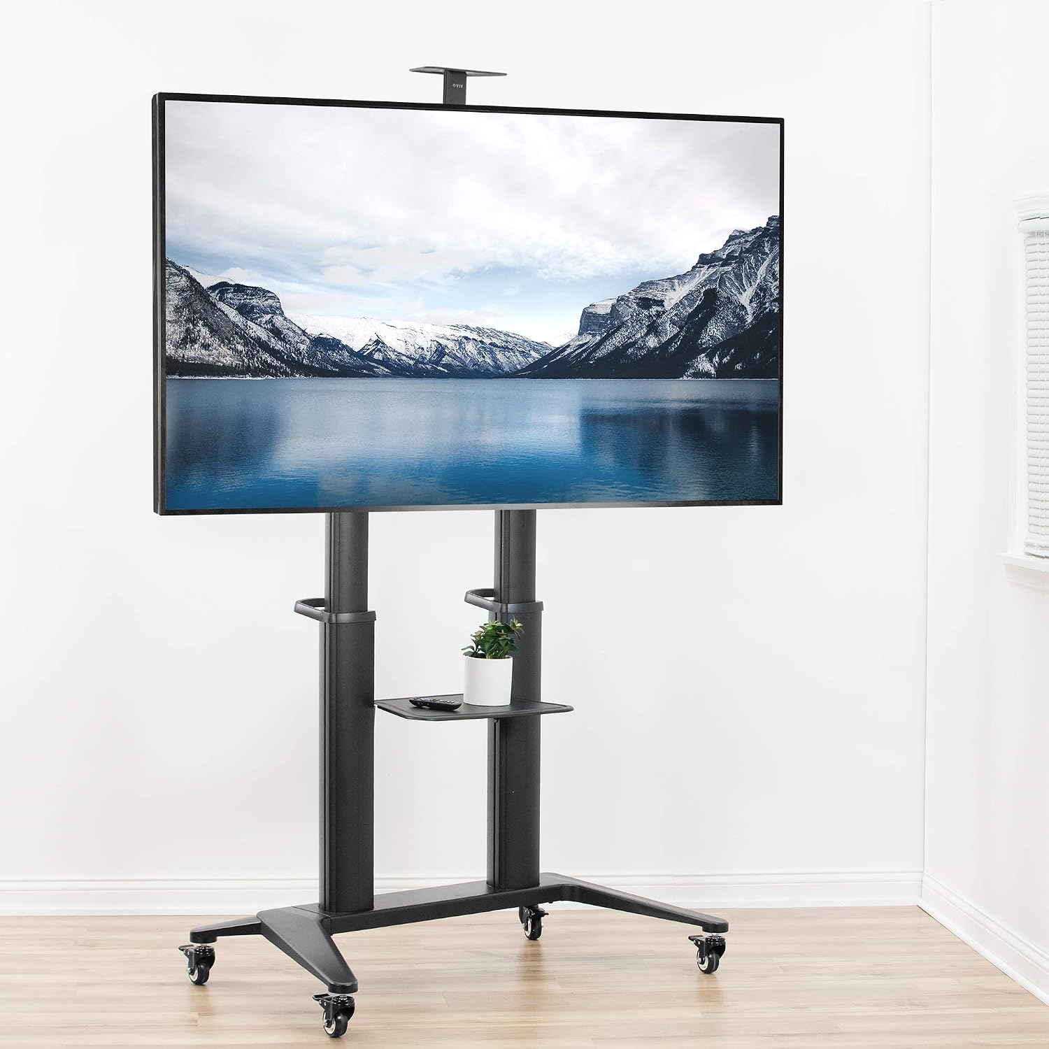 VIVO Premium Aluminum Mobile TV Cart for 32 to 120 inch Screens up to 308 lbs, LCD LED OLED 4K Smart Flat and Curved Panels, Heavy Duty Stand, Shelf, Wheels, Max VESA 1000x600, Black, STAND-TV120B VIVO Premium Aluminum Mobile TV Cart for 32 to 120 inch Screens up to 308 lbs, LCD LED OLED 4K Smart Flat and Curved Panels, Heavy Duty Stand, Shelf, Wheels, Max VESA 1000x600, Black, STAND-TV120B - Image 2