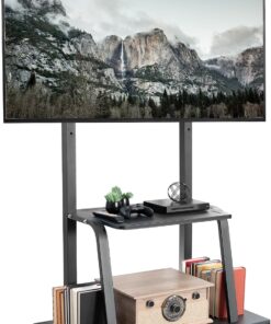 VIVO Heavy Duty Mobile TV Cart for 42 to 100 inch Screens up to 330 lbs, LCD LED OLED 4K Smart Flat and Curved Panels, Max 800x600 VESA, Metal AV Shelf, Locking Casters, Black, STAND-TV100C