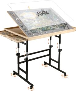 ALL4JIG 1500 Piece Puzzle Table with Legs, 24.53"x33.19"Adjustable Puzzle Table, 3-Tilting-Angle Portable Wooden Puzzle Board with 4 Drawers&Cover,Drafting&Laptop Table for Couch,for Bricks Building