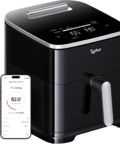 Typhur Sync 8QT AI Smart Air Fryer with Built-in Wireless Meat Thermometer | 9-in-1 XL Non Toxic Airfryer | PFAS-Free Ceramic Basket | 450°F Max | Fits 6lb Whole Chicken | Quiet & Dishwasher Safe | 120V