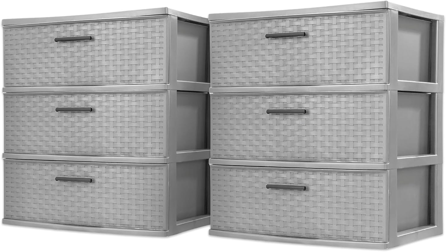 Sterilite Wide 3 Drawer Storage Tower, Weave Pattern, Cement, 2-Pack | Organizing Plastic Drawers and Containers for Home, Office, Desk, Clothes, Dresser, Kitchen, and Pantry Sterilite Wide 3 Drawer Storage Tower, Weave Pattern, Cement, 2-Pack | Organizing Plastic Drawers and Containers for Home, Office, Desk, Clothes, Dresser, Kitchen, and Pantry