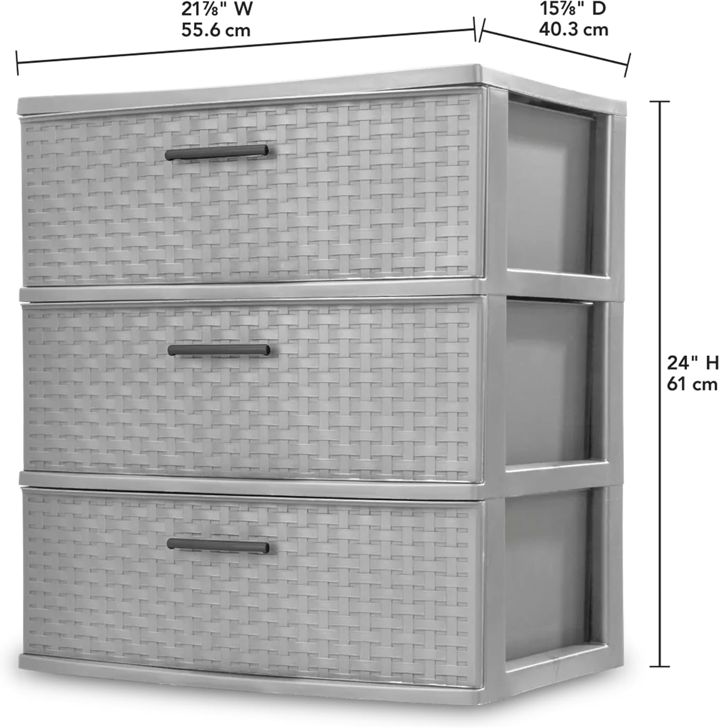 Sterilite Wide 3 Drawer Storage Tower, Weave Pattern, Cement, 2-Pack | Organizing Plastic Drawers and Containers for Home, Office, Desk, Clothes, Dresser, Kitchen, and Pantry Sterilite Wide 3 Drawer Storage Tower, Weave Pattern, Cement, 2-Pack | Organizing Plastic Drawers and Containers for Home, Office, Desk, Clothes, Dresser, Kitchen, and Pantry - Image 3