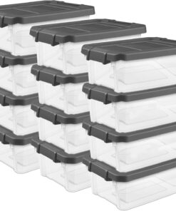 Sterilite Modular Stacker Box with Latching Lid, 16 Quart, 12-Pack | Clear Plastic Storage Bins - Stackable Organizing Container Boxes for Closet, Bathroom, and Office