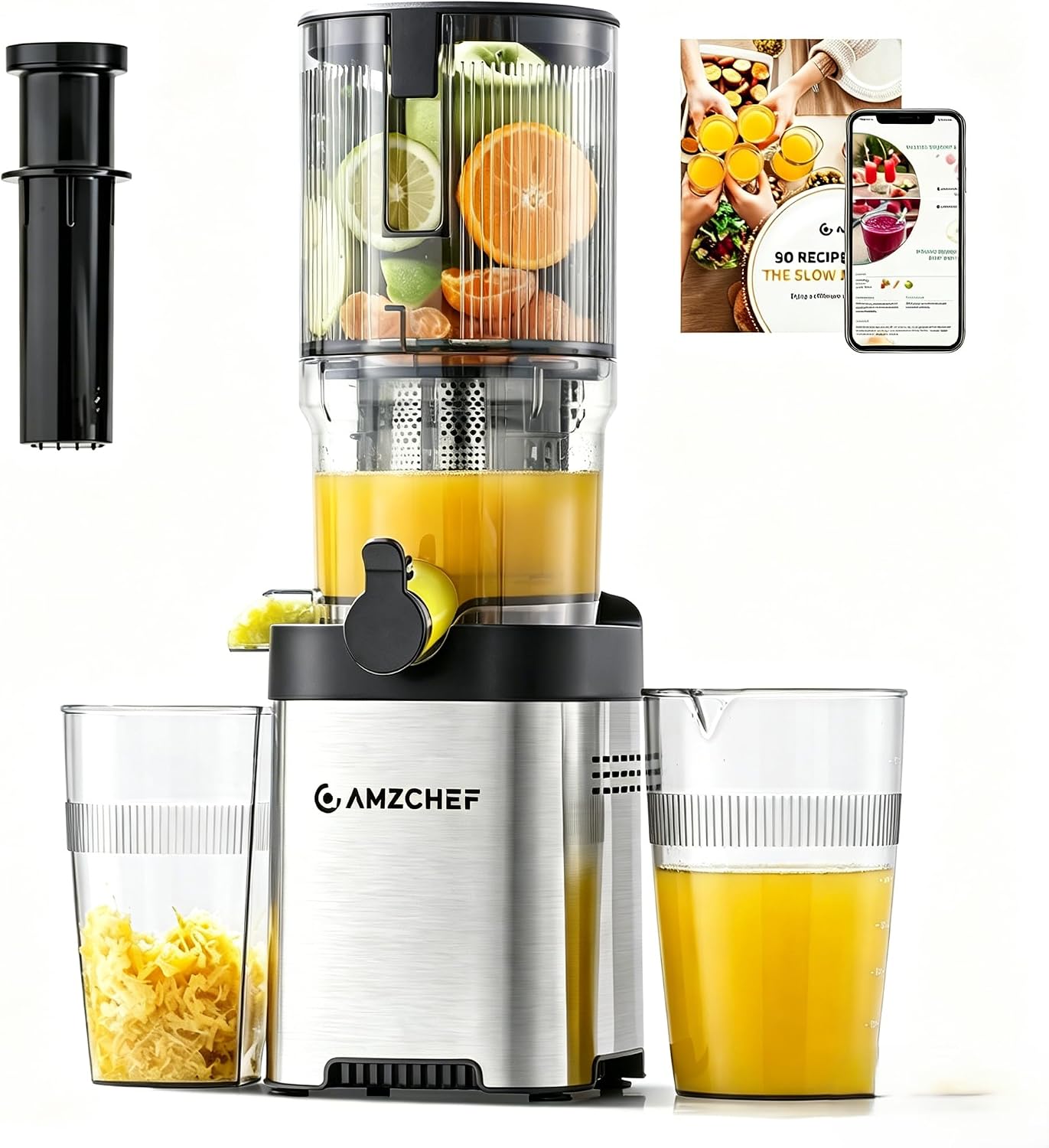 Cold Press Juicer Machine, 5.4" Wide Self-Feeding Chute | Masticating Juice Extractor for Whole Fruits & Vegetables,Large Auger & Triple Strainers, High Juice Yield, Easy to Clean Cold Press Juicer Machine, 5.4" Wide Self-Feeding Chute | Masticating Juice Extractor for Whole Fruits & Vegetables,Large Auger & Triple Strainers, High Juice Yield, Easy to Clean