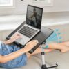 SAIJI Laptop Bed Tray Table - Adjustable Lap Desk for Couch (Dark Black) | Fits 17" Laptop, Work From Home & Dorm Study, with Storage Drawer & PVC Leather