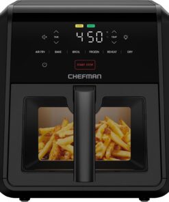 Chefman Air Fryer TurboFry 7-Qt, 6-in-1 High-Powered 450°F Cooking for Crispier Results, Compact Space-Saving Design, Air Fry, Bake, Broil, Reheat, Dehydrate, Defrost, Fast & Even Cooking – Black
