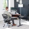 VIVO Dark Walnut 42 inch Standing Desk Converter, DESK-V042KA | Large, Height Adjustable, Stand Up Desk Riser, Wide Keyboard Tray, Dual Monitor and Laptop Workstation, Black Frame, K Series
