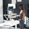 VIVO Light Wood 32 inch Standing Desk Converter, DESK-V000KF | Height Adjustable, Stand Up Desk Riser, Wide Keyboard Tray, Dual Monitor and Laptop Workstation, White Frame, K Series