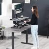 VIVO Dark Gray 42 inch Standing Desk Converter, DESK-V042KG | Large, Height Adjustable, Stand Up Desk Riser, Wide Keyboard Tray, Dual Monitor and Laptop Workstation, Black Frame, K Series