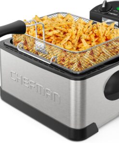 Chefman 4.5 Liter Deep Fryer w/Basket Strainer, XL Jumbo Size, Adjustable Temperature & Timer, Perfect for Fried Chicken, Shrimp, French Fries, Chips & More, Removable Oil-Container, Stainless Steel