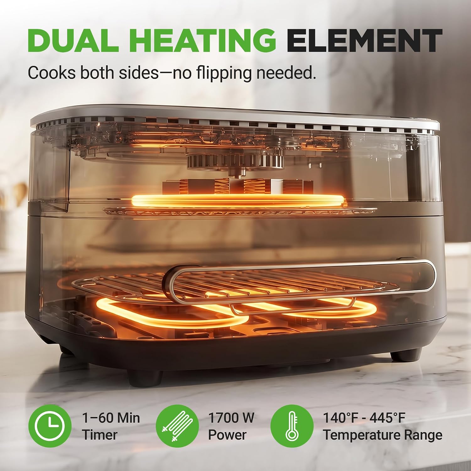 NutriChef 6 Quart Extra Large Air Fryer with 11-in-1 Cooking Presets | Extra-Large Basket Fits Up to 12” Pizza | Adjustable Temperature 450F & Timer Range | Dual Heat Source Technology | Grey NutriChef 6 Quart Extra Large Air Fryer with 11-in-1 Cooking Presets | Extra-Large Basket Fits Up to 12” Pizza | Adjustable Temperature 450F & Timer Range | Dual Heat Source Technology | Grey - Image 2