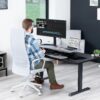 VIVO Dark Gray 42 inch Standing Desk Converter, DESK-V042KG | Large, Height Adjustable, Stand Up Desk Riser, Wide Keyboard Tray, Dual Monitor and Laptop Workstation, Black Frame, K Series