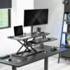 VIVO Black Carbon Fiber 42 inch Desk Converter, DESK-V042KR | Large, Height Adjustable, Stand Up Desk Riser, Wide Keyboard Tray, Dual Monitor and Laptop Workstation, Black Frame, K Series