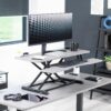 VIVO Dark Gray 42 inch Standing Desk Converter, DESK-V042KG | Large, Height Adjustable, Stand Up Desk Riser, Wide Keyboard Tray, Dual Monitor and Laptop Workstation, Black Frame, K Series