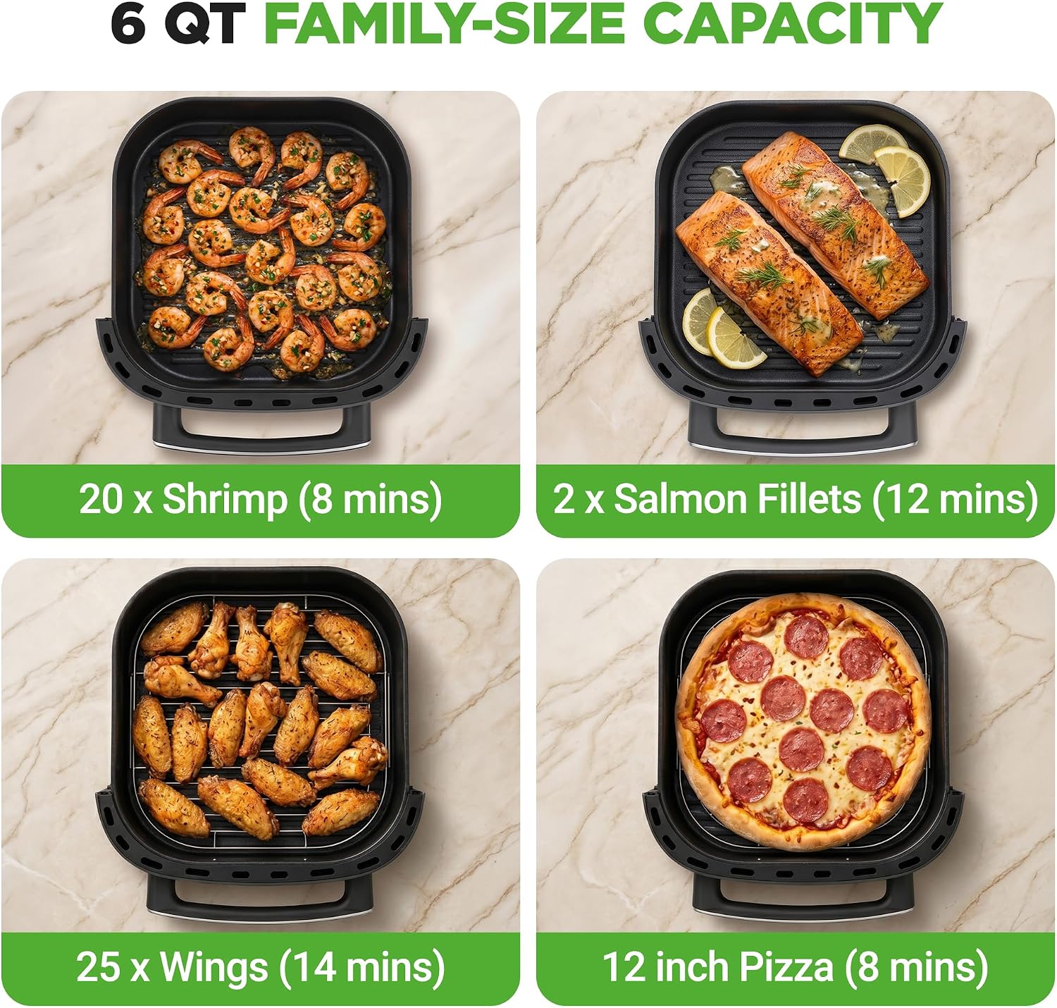 NutriChef 6 Quart Extra Large Air Fryer with 11-in-1 Cooking Presets | Extra-Large Basket Fits Up to 12” Pizza | Adjustable Temperature 450F & Timer Range | Dual Heat Source Technology | Grey NutriChef 6 Quart Extra Large Air Fryer with 11-in-1 Cooking Presets | Extra-Large Basket Fits Up to 12” Pizza | Adjustable Temperature 450F & Timer Range | Dual Heat Source Technology | Grey - Image 4