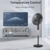 PELONIS 18" 5-Blade Adjustable Oscillating Pedestal Fan with Remote, Black | Black Standing Fan with 90° Oscillation and 24° Tilt, 5-Speeds, 4 Modes, Eco Control, 7-Hr Timer for Living Room and Office