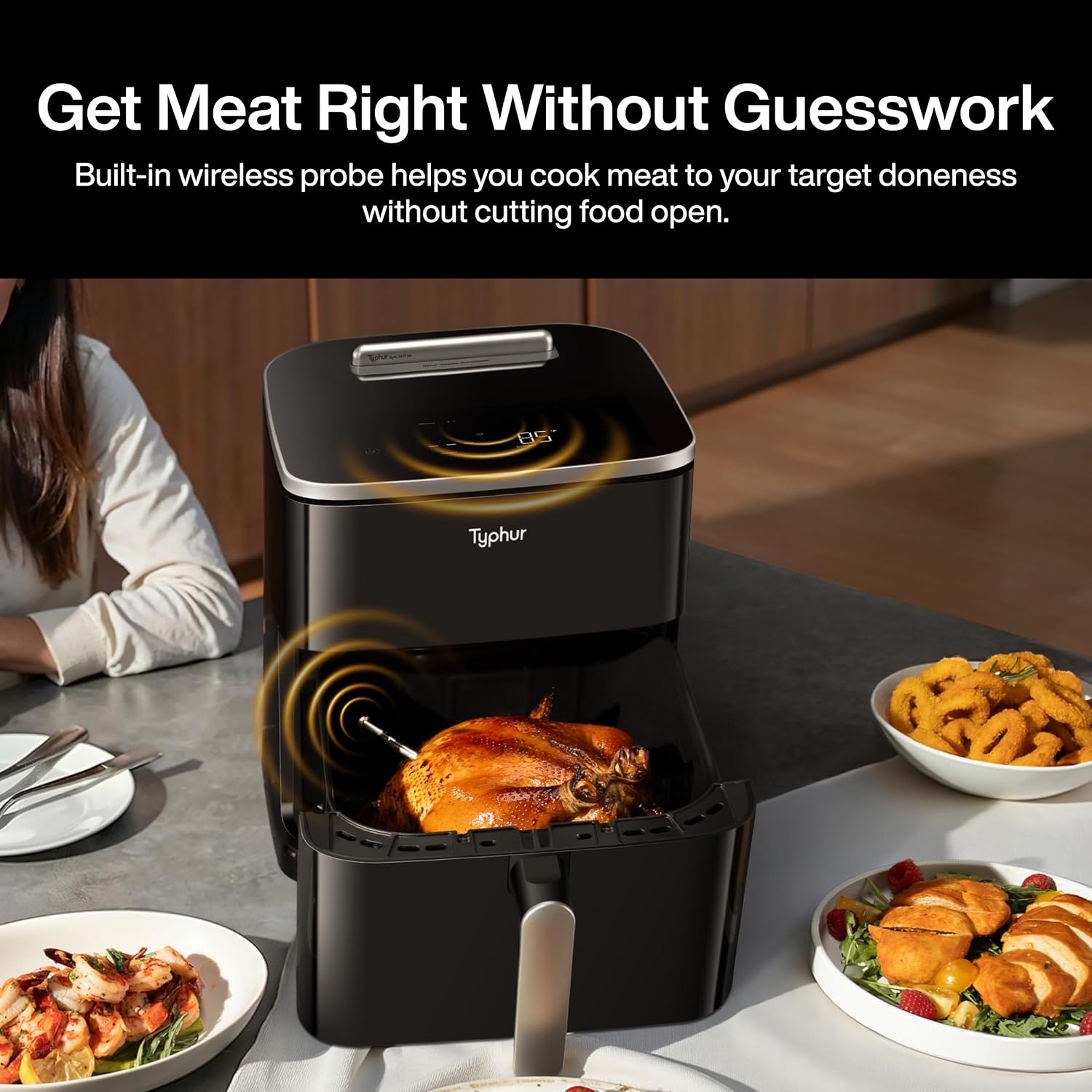 Typhur Sync 8QT AI Smart Air Fryer with Built-in Wireless Meat Thermometer | 9-in-1 XL Non Toxic Airfryer | PFAS-Free Ceramic Basket | 450°F Max | Fits 6lb Whole Chicken | Quiet & Dishwasher Safe | 120V Typhur Sync 8QT AI Smart Air Fryer with Built-in Wireless Meat Thermometer | 9-in-1 XL Non Toxic Airfryer | PFAS-Free Ceramic Basket | 450°F Max | Fits 6lb Whole Chicken | Quiet & Dishwasher Safe | 120V - Image 2