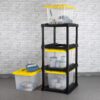 Sterilite 4-Tier Tote Rack & 4-Pack 27 Gallon Storage Box, Shelf and Tote Organizers - Plastic Shelving Unit and Container Bins for Bathroom, Garage, Pantry, Bookshelf, and Bedroom Organization