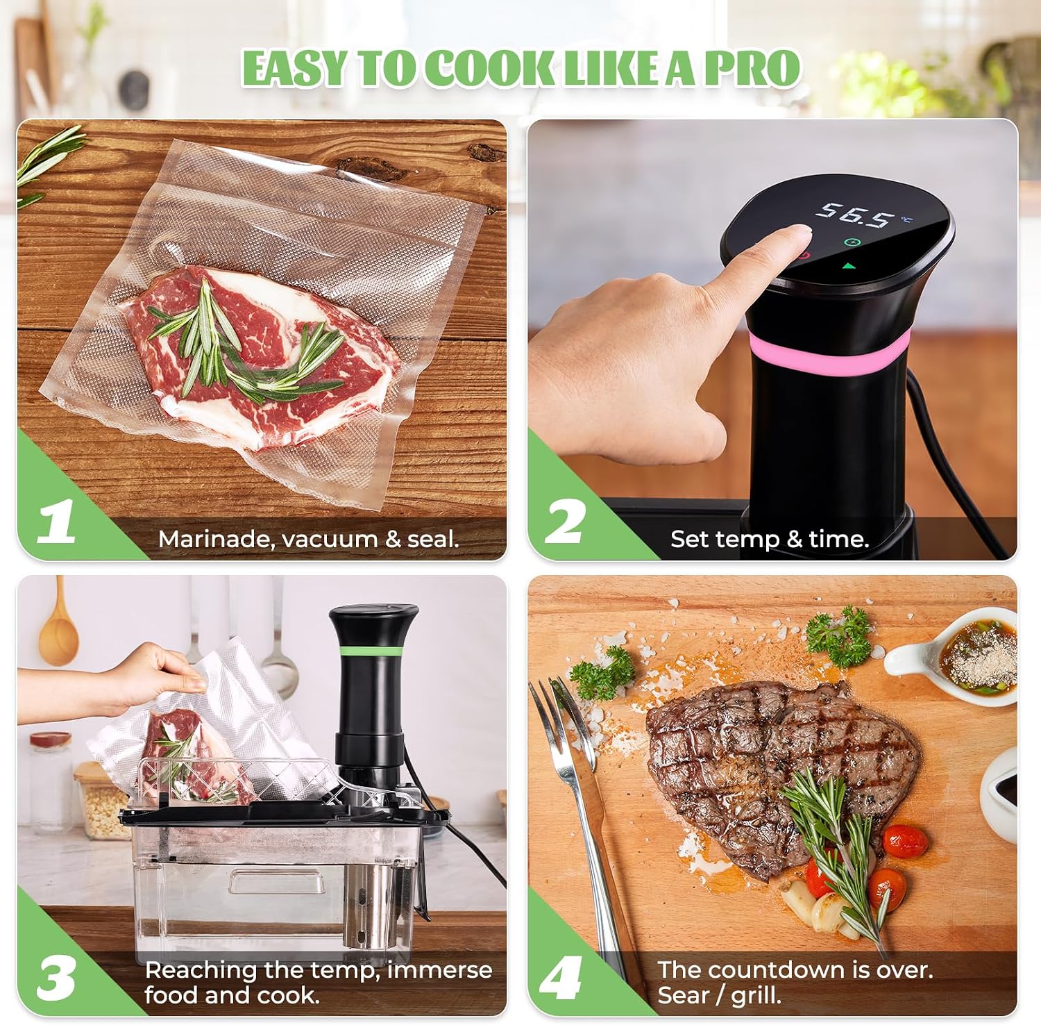Sous Vide Cooker Machine 1000W Immersion Circulator with Recipe | Small Space-Saving Design, Clear Indicator, Sous Vide Machine with Accurate Temperature and Time Control Sous Vide Cooker Machine 1000W Immersion Circulator with Recipe | Small Space-Saving Design, Clear Indicator, Sous Vide Machine with Accurate Temperature and Time Control - Image 6