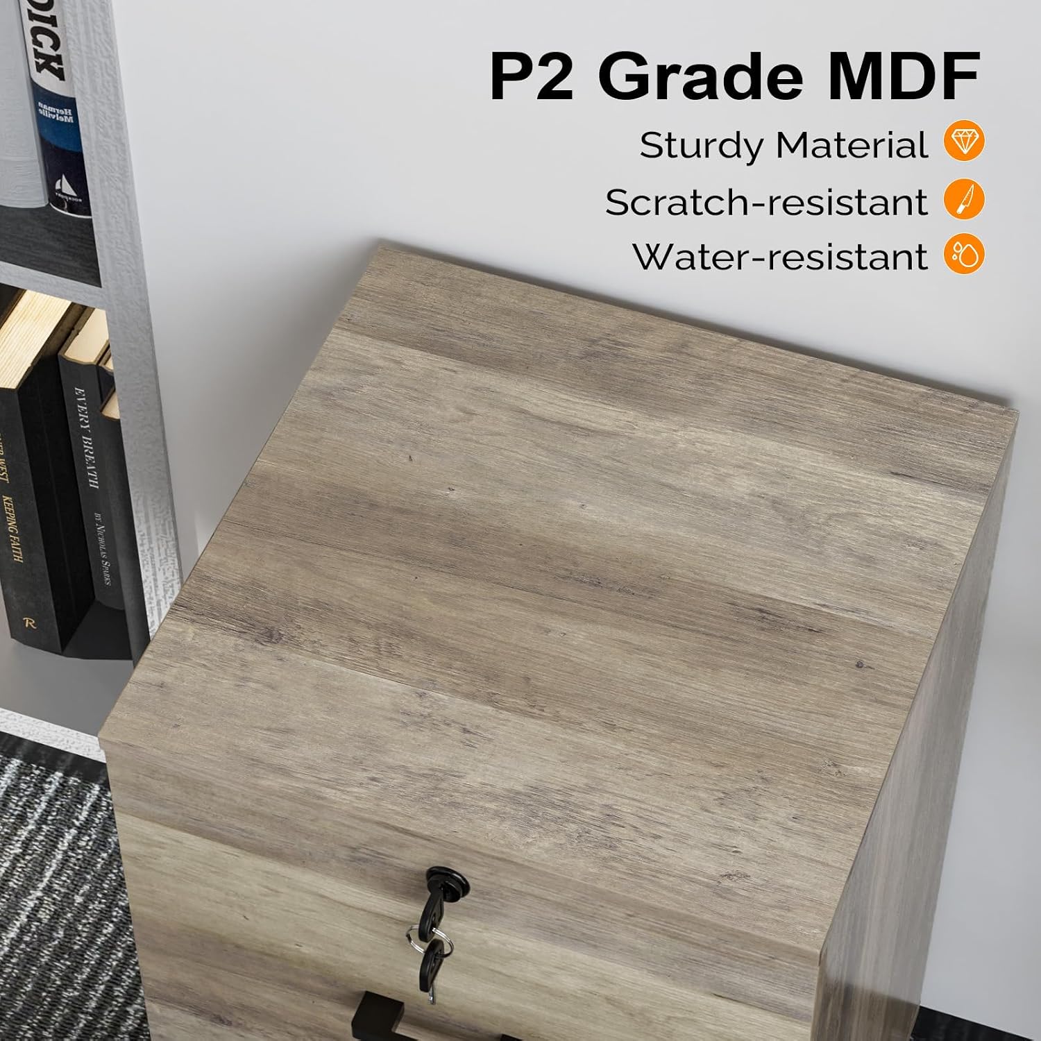 VINGLI 2 Drawer File Cabinet with Lock, Wood Rustic Gray Filing Cabinet for Letter Size File Folders with Tabs, Under Desk Rolling File Cabinets for Home Office, Mobile File Organization Printer Stand VINGLI 2 Drawer File Cabinet with Lock, Wood Rustic Gray Filing Cabinet for Letter Size File Folders with Tabs, Under Desk Rolling File Cabinets for Home Office, Mobile File Organization Printer Stand - Image 8