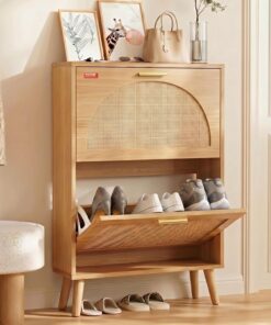 VEVOR Shoe Cabinet with 2 Flip Drawers, Shoe Storage Cabinet for Entryway, Free Standing Shoe Storage Organizer with Rattan Doors for Heels, Boots, Slippers in Hallway, Living Room
