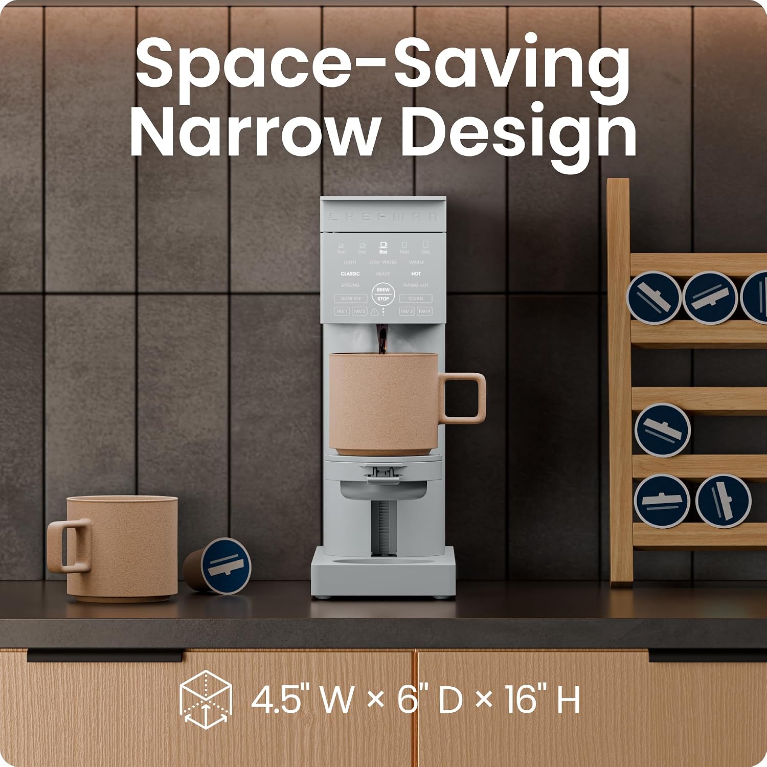 Chefman Caffeinator Single Serve Coffee Maker, Brew Kcups & Grounds, Drip Coffee Machine with Brew Strength Settings, Iced Coffee Function, 45 oz. Removable Water Reservoir Chefman Caffeinator Single Serve Coffee Maker, Brew Kcups & Grounds, Drip Coffee Machine with Brew Strength Settings, Iced Coffee Function, 45 oz. Removable Water Reservoir - Image 10
