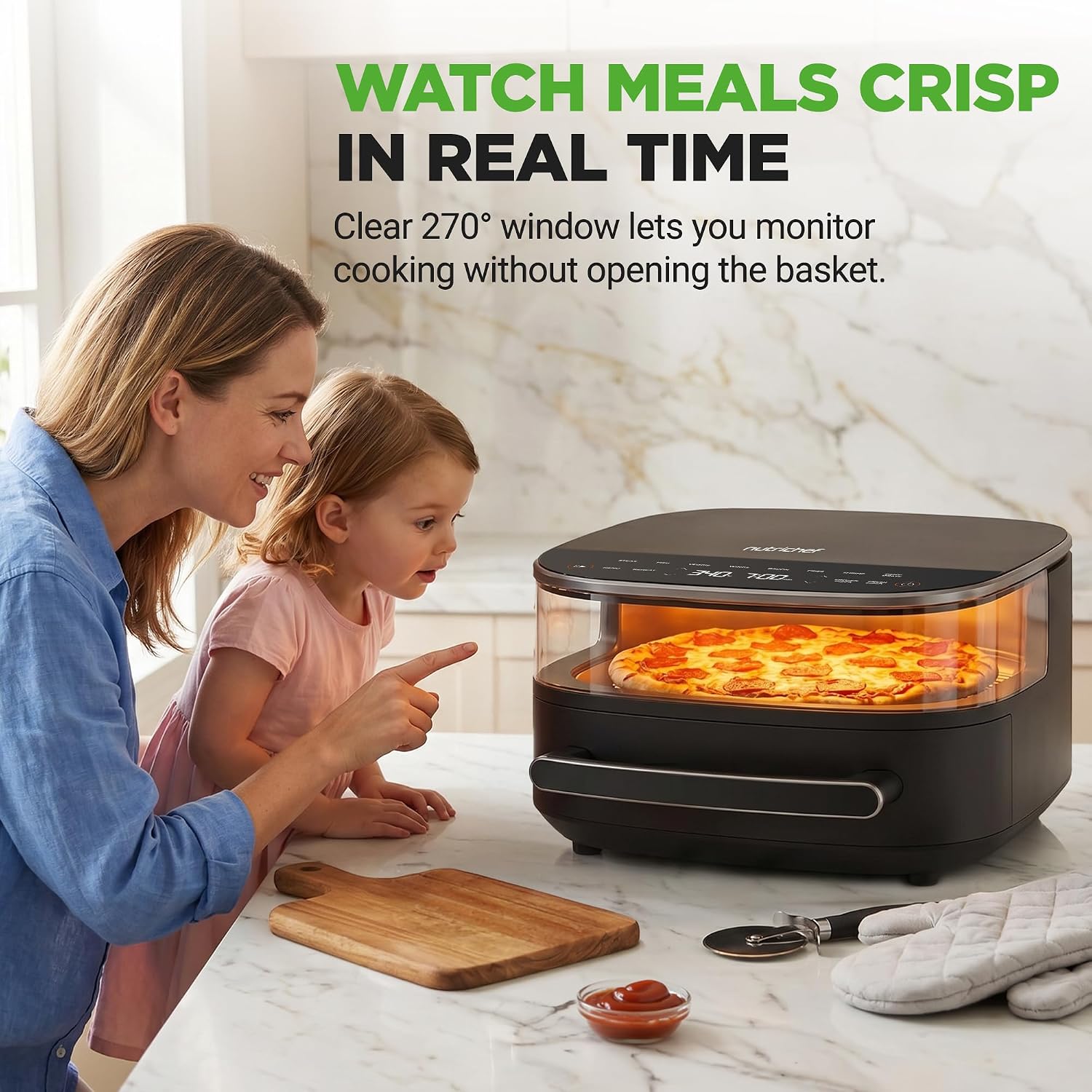 NutriChef 6 Quart Extra Large Air Fryer with 11-in-1 Cooking Presets | Extra-Large Basket Fits Up to 12” Pizza | Adjustable Temperature 450F & Timer Range | Dual Heat Source Technology | Grey NutriChef 6 Quart Extra Large Air Fryer with 11-in-1 Cooking Presets | Extra-Large Basket Fits Up to 12” Pizza | Adjustable Temperature 450F & Timer Range | Dual Heat Source Technology | Grey - Image 6