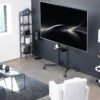 VIVO Mobile TV Cart for 55 to 100 inch Screens up to 165 lbs, LCD LED OLED 4K Smart Flat and Curved Panels, Rolling Stand with Laptop DVD Shelf, Locking Wheels, Max VESA 800x600, Black, STAND-TV100E