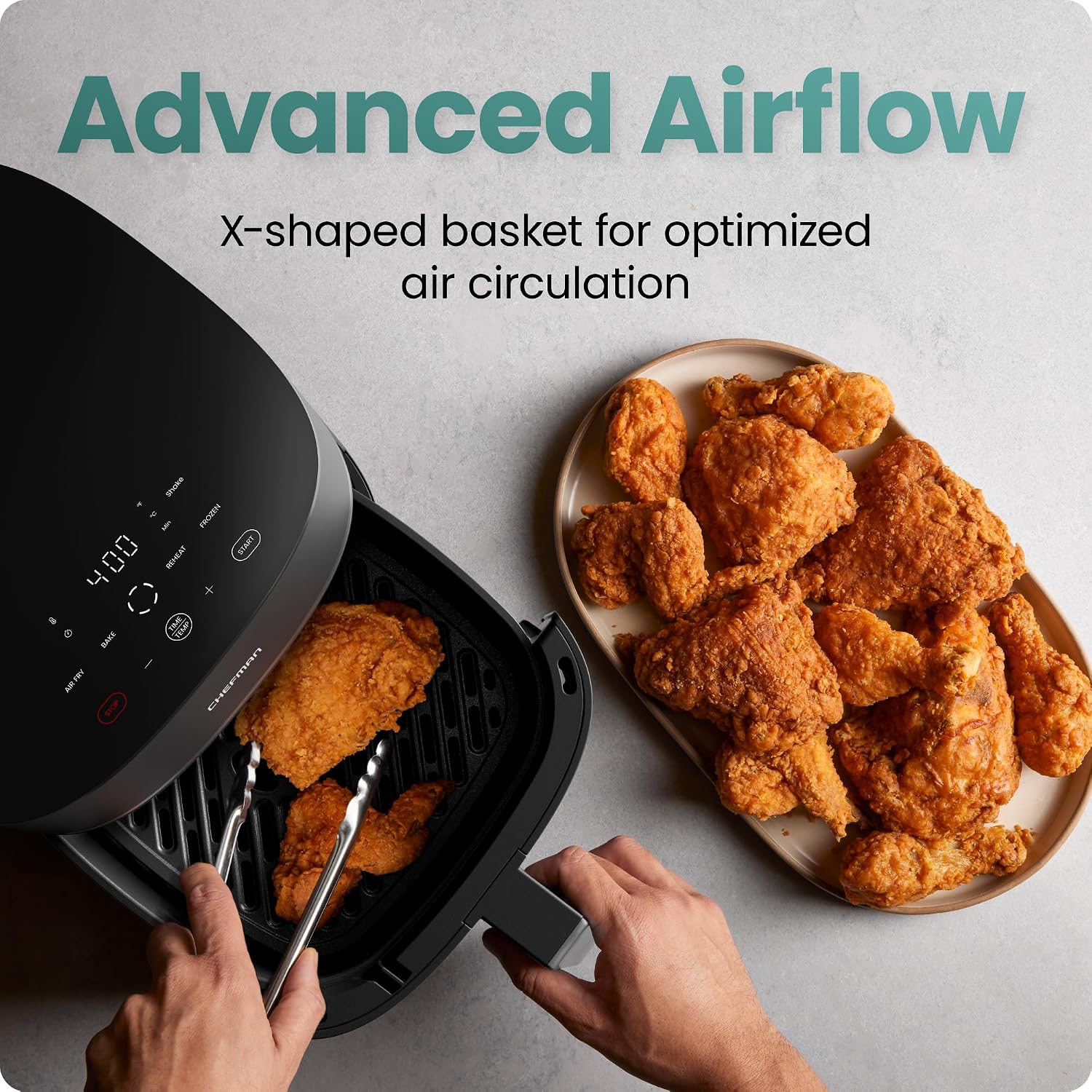Chefman TurboX 4-in-1 Air Fryer, 5-Quart Airfryer for Extra Crispy Chicken, Fries, Wings, and More, Air Fry, Bake, Reheat, and Frozen Functions, Digital Touch Controls, Dishwasher Safe - Gray Chefman TurboX 4-in-1 Air Fryer, 5-Quart Airfryer for Extra Crispy Chicken, Fries, Wings, and More, Air Fry, Bake, Reheat, and Frozen Functions, Digital Touch Controls, Dishwasher Safe - Gray - Image 4