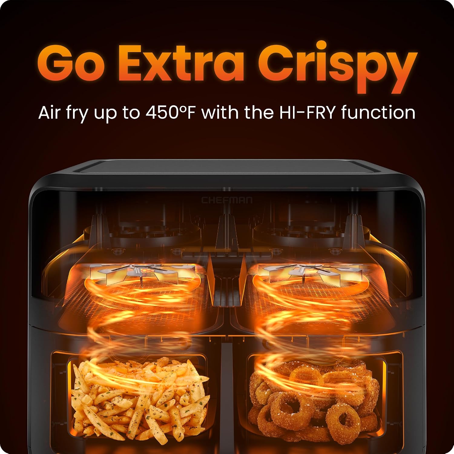 CHEFMAN 6 Quart Dual Basket Air Fryer Oven with Easy View Windows, Sync Finish, Hi-Fry, Auto Shutoff, 2 Independent 3Qt Nonstick Dishwasher Safe Frying Baskets, Digital Double Air Fryer - Black CHEFMAN 6 Quart Dual Basket Air Fryer Oven with Easy View Windows, Sync Finish, Hi-Fry, Auto Shutoff, 2 Independent 3Qt Nonstick Dishwasher Safe Frying Baskets, Digital Double Air Fryer - Black - Image 3