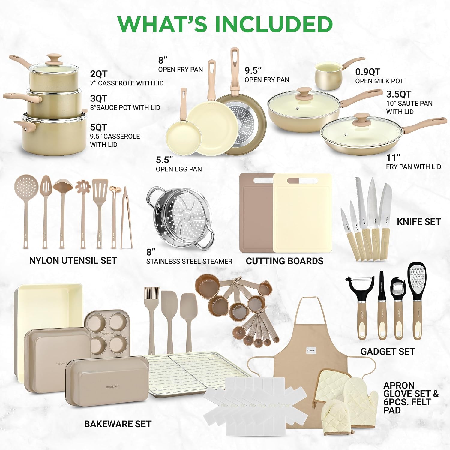 Nutrichef 54-Piece Marble Non-Stick Cookware and Bakeware Set, Professional Home Kitchen Collection with Multi-Sized Pots and Pans Set, and Heat-Resistant Tools Nutrichef 54-Piece Marble Non-Stick Cookware and Bakeware Set, Professional Home Kitchen Collection with Multi-Sized Pots and Pans Set, and Heat-Resistant Tools - Image 2