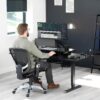 VIVO Black Carbon Fiber 42 inch Desk Converter, DESK-V042KR | Large, Height Adjustable, Stand Up Desk Riser, Wide Keyboard Tray, Dual Monitor and Laptop Workstation, Black Frame, K Series