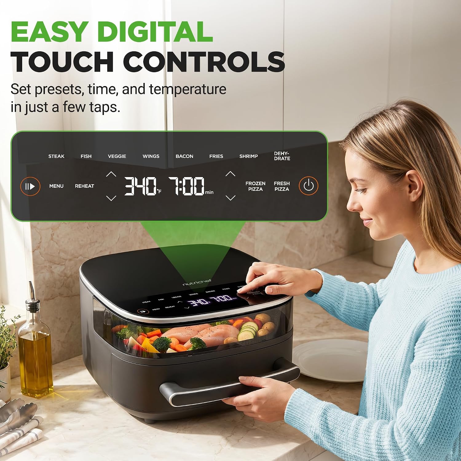 NutriChef 6 Quart Extra Large Air Fryer with 11-in-1 Cooking Presets | Extra-Large Basket Fits Up to 12” Pizza | Adjustable Temperature 450F & Timer Range | Dual Heat Source Technology | Grey NutriChef 6 Quart Extra Large Air Fryer with 11-in-1 Cooking Presets | Extra-Large Basket Fits Up to 12” Pizza | Adjustable Temperature 450F & Timer Range | Dual Heat Source Technology | Grey - Image 5